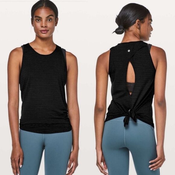 Lululemon Black Open Up Tank Top Running Ventilation Anti Stink Size 4 Tie‎ Back - Picture 1 of 10